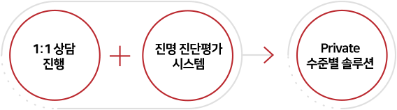 1:1 상담진행 + 진명 진단평가 시스템 = Private 수준별 솔루션